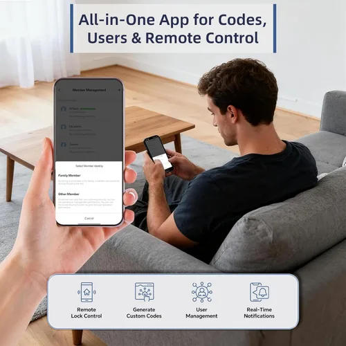 Miniatura 5 de Cerradura de puerta con huellas dactilares para puerta principal incorporada Wi-Fi OKIBB, cerradura inteligente de entrada sin llave con APP