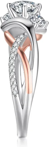 Miniatura 6 de JewelryPalace Infinity Twisted Cubic Zirconia 3 Stones Engagement Ring for Women, Love Knot 925 Sterling Silver 14K Rose Gold Promise Ring for her