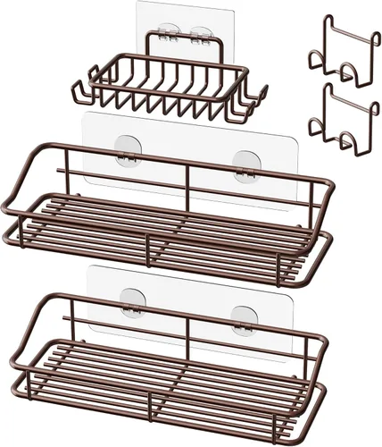 Miniatura 16 de Nieifi - Estante adhesivo para ducha con estantes de almacenamiento sin perforación de acero inoxidable con ganchos para baño, lavabo, aseo