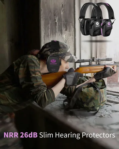 Miniatura 6 de Disparo Protección Oída NRR 26dB Traje para Tiradores Caza Rango Racing Concierto Deportes Eventos Aeropuertos - Negro y Púrpura HO1006