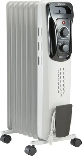 Amazon Basics Radiador de aceite portátil para uso en interiores, 3 ajustes de calor, protección contra sobrecalentamiento, seguridad certificada