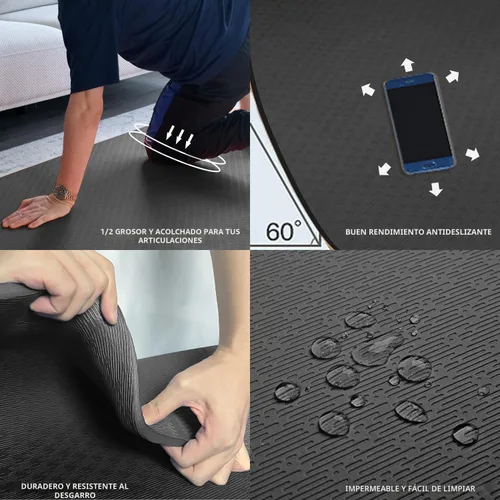 Miniatura 4 de Hatha Yoga Alfombrilla de Yoga Grande de TPE 6'x4'x1/2" Extra Gruesa Antideslizante - para Yoga, Pilates y Entrenamientos de Gimnasio en Casa Negro