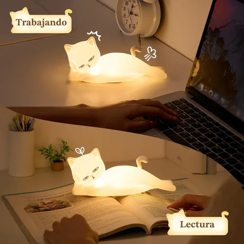 Miniatura 6 de Lámpara plana de gato Mubarek, regalos de gato, lámpara de silicona linda de 16 colores+5 atenuación, lámpara de noche recargable con control