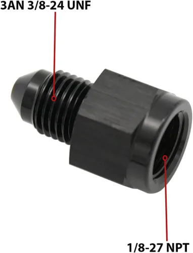 Miniatura 2 de 1/8 NPT hembra a -3 AN AN3 macho Flare Thread Expander adaptador Expander Accesorios de manguera Aluminio Negro