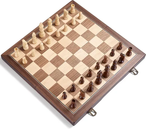Miniatura 2 de AMEROUS - Juego de ajedrez magnético de madera de 15 pulgadas para adultos y niños - con tablero plegable, paquete de regalo, ranuras