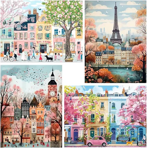 Miniatura 14 de Clendo Juego de 6 paquetes de pintura por números para adultos, kit de pintura por números de flores fáciles para adultos en lienzo sin marco