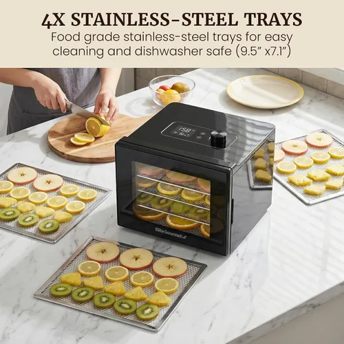 Miniatura 6 de Elite Gourmet - Deshidratador de alimentos, bandejas de acero inoxidable, controles de temperatura ajustables, aperitivos de jerky, hierbas, frutas