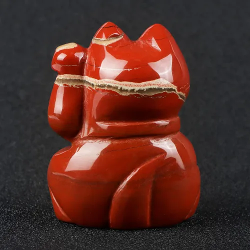 Miniatura 6 de Artistone Figura coleccionable de cristal de jaspe rojo Maneki Neko Money Feng Shui Fortune Lucky Cat Escultura de piedras preciosas para atraer