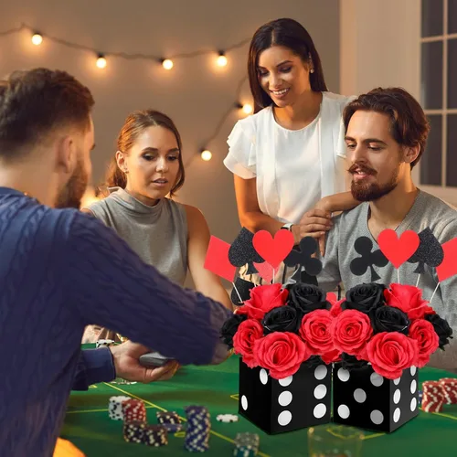 Miniatura 6 de Sinmoe 6 cajas de regalo de dados negros a granel de 7 x 7 x 7 pulgadas, caja de cartón de casino 3D para centros de mesa de dados para decoración