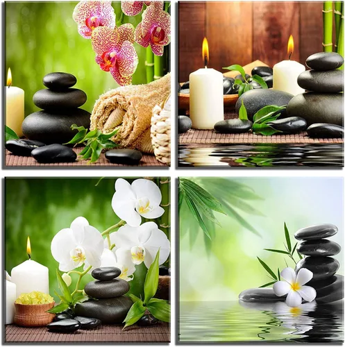 Miniatura 17 de NAN Wind Arte de pared en lienzo de orquídeas rosas y piedras zen - Decoración de orquídeas - Cuadros de flores de spa - Arte de pared Zen