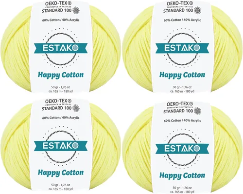 Miniatura 23 de Estako Happy Cotton, 1,76 oz (50 g) / 180 yardas (165 m) de lana 60 % algodón y 40 % acrílico, suave, fina/deportiva (2) para crochet y tejer