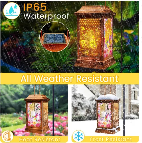 Miniatura 4 de Faroles Solares de Colibrí para Colgar al Aire Libre, Luces Solares de Metal y Vidrio para Decoración de Jardín, Regalos para Mujeres, Mamá