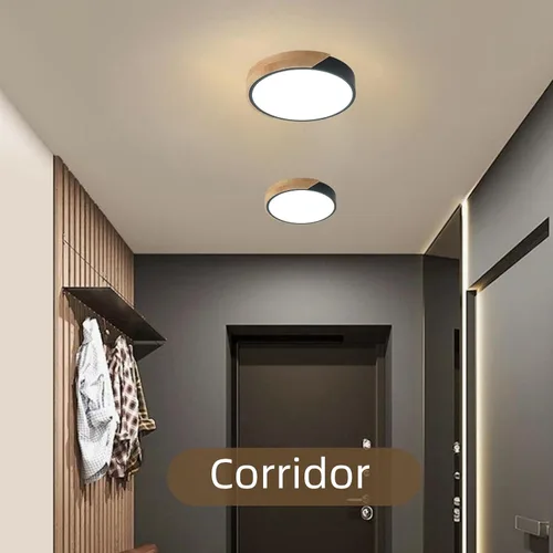 Miniatura 8 de Lámpara de techo LED moderna, 2 paquetes de luces de techo de montaje empotrado de madera, luces de cocina LED y accesorios de iluminación