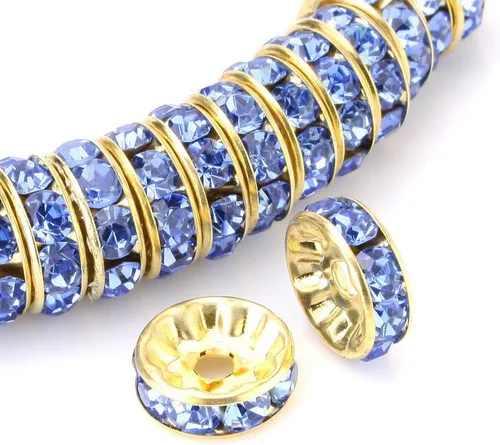 Miniatura 18 de RUBYCA 100 unidades de cuentas espaciadoras redondas estilo Rondelle en tono dorado de 10 mm, cristal checo AB blanco