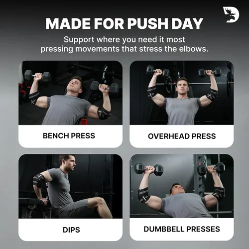Miniatura 9 de DMoose Fitness Elbow Wraps for Weightlifting (Pair) - 40'' Adjustable Strap for Gym Workout & Bench Press, Compression Elbow Sleeves for Tendonitis