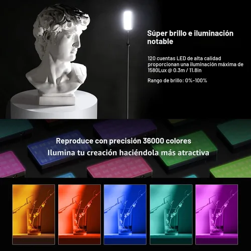Miniatura 7 de SmallRig RM120 Luz de Vídeo RGB, 5000mAh 180 Minutos Luz de Cámara Portátil 7W de Potencia de Salida, Panel de Luz de Vídeo LED, 2500-8500K CRI TLCI