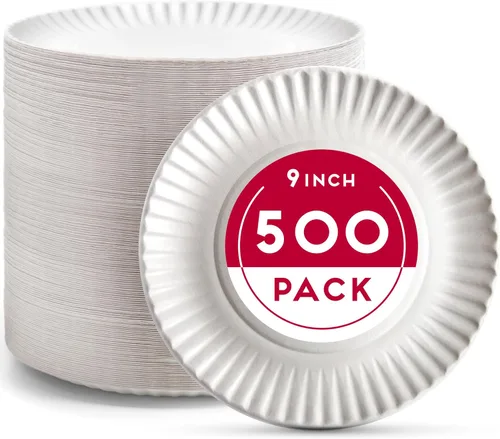 Miniatura 8 de Alitte Platos de papel desechables de 9 pulgadas - 300 unidades - Paquete al por mayor de platos de papel sin recubrimiento para uso diario