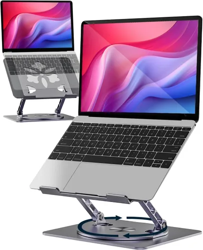 Miniatura 11 de Soporte ajustable para laptop de escritorio - Elevador portátil para laptop con base giratoria, soporte plegable de aluminio para computadora, Negro