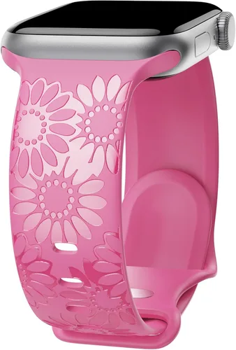 Miniatura 11 de Correa de silicona grabada de girasol compatible con correas de Apple Watch de 1.496, 1.575, 1.614, 1.654, 1.732, 1.772 y 1.772 pulgadas para mujer