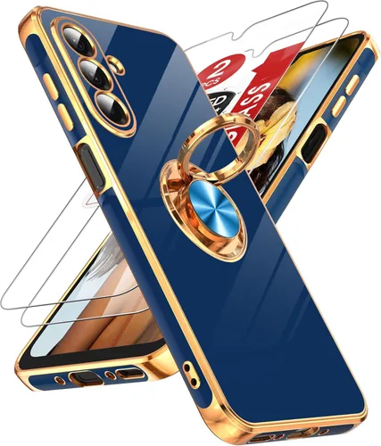 Miniatura 132 de LeYi Funda para Samsung Galaxy S22 Ultra con soporte de anillo giratorio de 360°, soporte magnético, chapado en oro rosa, borde protector para Negro