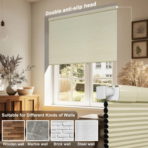 Miniatura 2 de Persianas opacas de celdas fáciles de instalar, para ventanas interiores, persianas de panal sin cordón, con aislamiento térmico y reducción