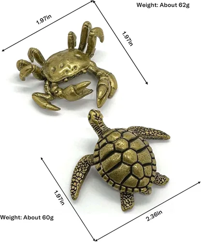 Miniatura 3 de Juego de 2 mini esculturas de tortuga y cangrejo: juego de figuras de latón antiguo, decoración de estantería zen hecha a mano Estatua