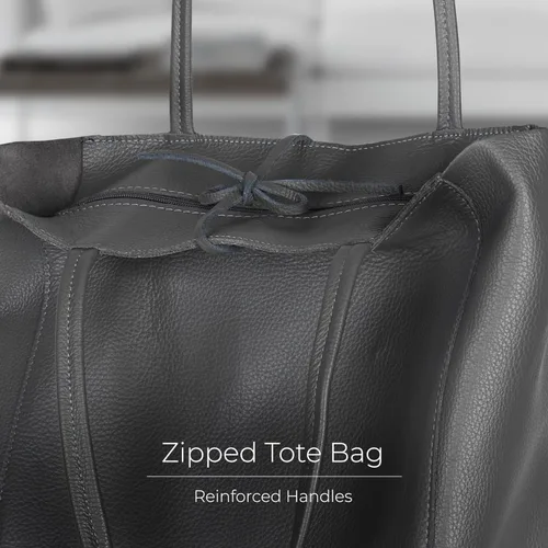 Miniatura 3 de Bolso de mano italiano de piel auténtica para mujer, con cremallera, grande, alto, suave, sin forro, para compras, trabajo, viajes