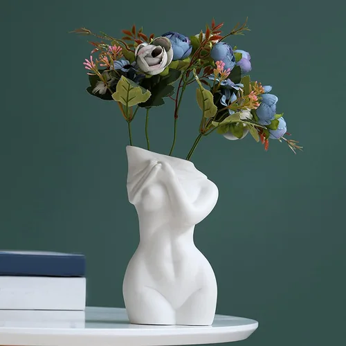 Miniatura 9 de AETVRNI Jarrón de cuerpo femenino para centros de mesa bohemios de decoración del hogar, jarrón de cerámica blanca para decoración de baño, A