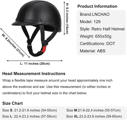 Miniatura 6 de Casco de motocicleta de cuero hecho a mano, casco retro de media cara para adultos, hombres y mujeres, casco ligero abierto 1/2 vintage