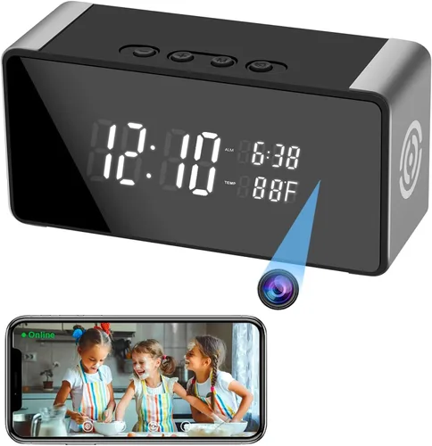 Reloj de cámara oculta, cámara interior inalámbrica Ultra 4K HD para seguridad en el hogar, mini cámara de niñera con visión nocturna, detección de