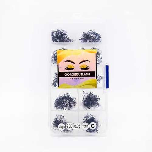 Miniatura 13 de Extensiones de pestañas 20D, 25D. 500 abanicos de pestañas prefabricados. Extensiones de pestañas. Hechas a mano (20D - rizo D - 0.03, 0.55 pulgadas)