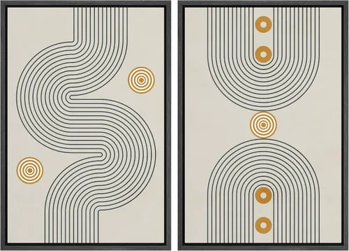 Miniatura 28 de IDEA4WALL Lienzo enmarcado para pared, juego de arte Bauhaus dorado de mediados de siglo, patrón de cuadrícula moderna, ilustraciones con formas