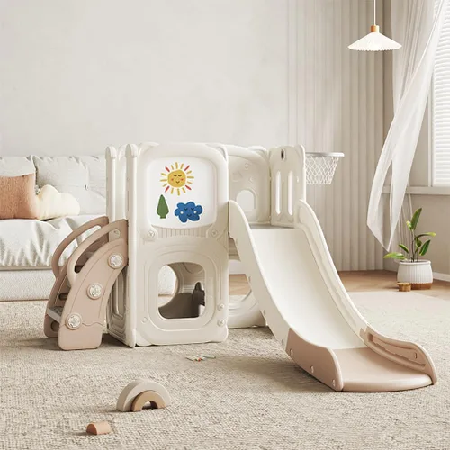 Miniatura 10 de Juego de toboganes 3 en 1 para niños pequeños con columpio y escalador, juego para niños con tobogán para niños pequeños, juego de patio trasero