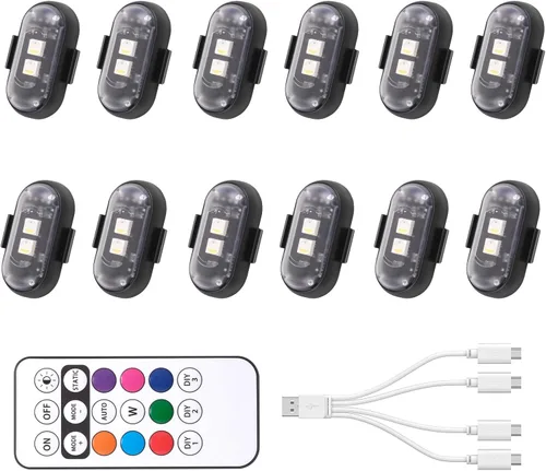 Miniatura 2 de Luz estroboscópica LED inalámbrica con control remoto, 8 colores, impermeable, anticolisión, carga USB, luces LED de advertencia, luces LED