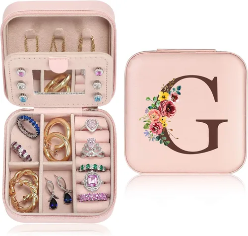 Parima Joyero de viaje Pequeñas cajas de joyería con iniciales, organizador de joyas, regalos esenciales de viaje para mujeres, madres, amigas,