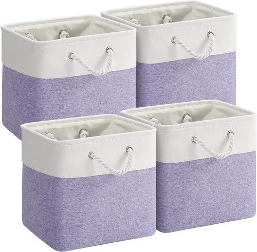 Miniatura 23 de Cestas de almacenamiento para estantes de 11.8 x 7.9 x 5.2 pulgadas, contenedores de almacenamiento plegables de tela con asas, organizador