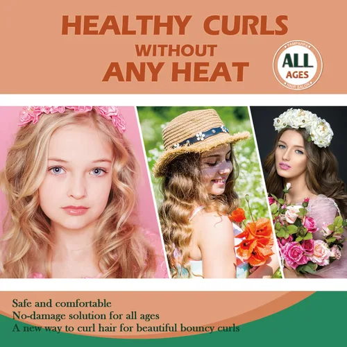 Miniatura 4 de Cintillo rizador sin calor para la noche, rizadores de pelo sin calor de 70 pulgadas para cabello medio largo, verde y naranja