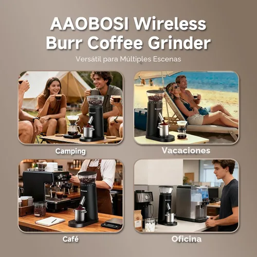 Miniatura 9 de AAOBOSI Molinillo de café con 60 ajustes de molienda, recargable con antiestático, temporizador digital de 5 a 98 segundos y pantalla táctil