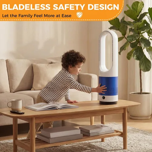 Miniatura 5 de NEWBULIG Ventilador de torre sin aspas de 22 pulgadas para dormitorio, ventilador silencioso oscilante de 80°, 8 velocidades, temporizador de 9H