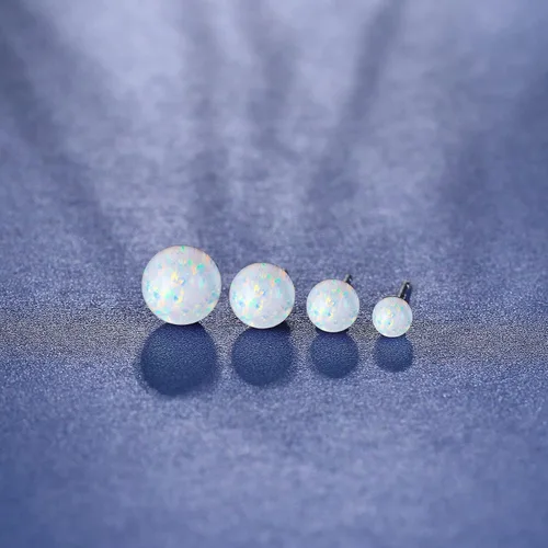 Miniatura 4 de Aretes de plata de ley chapados en oro blanco con ópalo de 3 a 0.315 in, opciones de imitación de ópalo de punto, joyería hipoalergénica