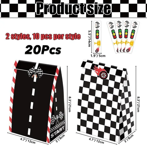 Miniatura 2 de XJLANTTE 20 bolsas de regalos para autos de carreras, bolsa de recuerdos de fiesta de autos de carreras con calcomanías, bolsas de papel de regalo a