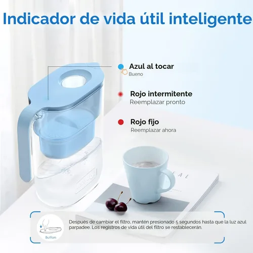 Miniatura 6 de Waterdrop Jarra de Filtro de Agua con 1 Filtro, 5X Veces Más Duración, Dura 200 Galones, para Refrigerador, Encimera y Regalo, Reduce PFOA/PFOS, Azur