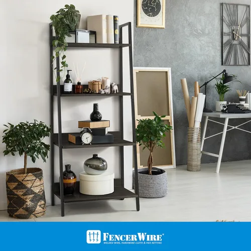 Miniatura 2 de Fencer Wire Estantería de escalera de 4 niveles, estante de pie de 24 pulgadas de ancho, estante de almacenamiento, estantes industriales