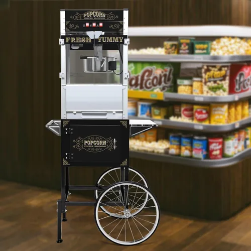 Miniatura 5 de Máquina comercial de palomitas de maíz con carrito y hervidor de 20 onzas, máquina vintage de palomitas de maíz de 1440 W sobre ruedas con vidrio