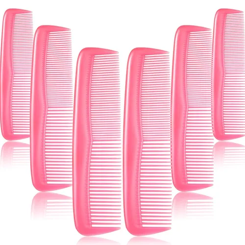 Leinuosen Juego de 12 peines de bolsillo de plástico de dientes finos para peinar el cabello para mujeres y hombres, Peines para el cabello (Rosa)