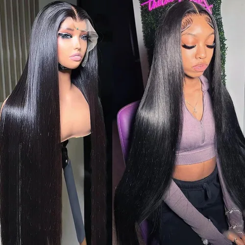 Miniatura 14 de Pelucas de cabello humano lacio con encaje frontal de hueso de 13 x 4 para mujeres negras, densidad del 200 %, peluca frontal de encaje transparente
