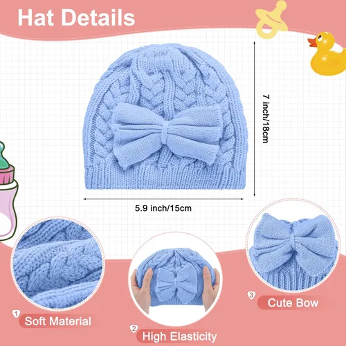 Miniatura 23 de SATINIOR 3 Set Toddler Hat Glove Set, Kids Winter Hats Warm Knitted Beanie Mittens Gloves with Bow for Baby Girls Boys 0-6Y