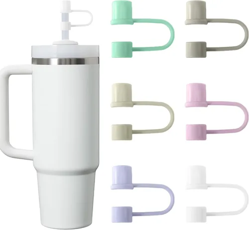Miniatura 20 de 6 piezas de cubiertas de pajita de silicona con tapa compatible con vaso Stanley de 30-40 oz con mango, tapa de 10 mm, cubiertas de pajita a prueba