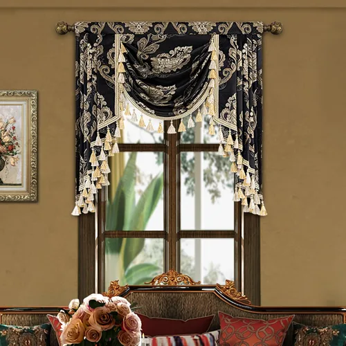 Miniatura 7 de Loom and Mill Cenefas de Cascada de Lujo para Ventanas, Elegante Cenefa de Cortinas Gruesas de Jacquard con Borlas para Sala de Estar, Dormitorio