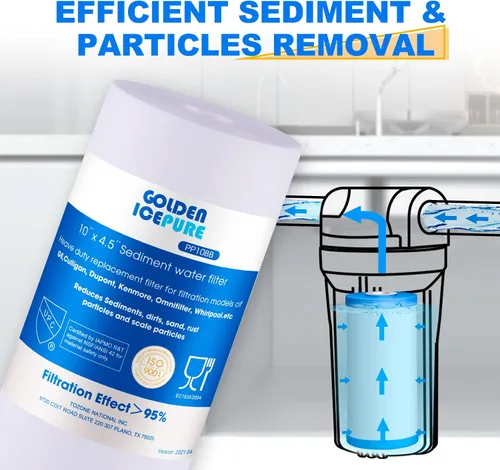 Miniatura 6 de GOLDEN ICEPURE Filtro de agua de sedimentos para toda la casa de 5 micrones, de 4.5 x 10 pulgadas, compatible con GE GXWH30C GXWH35F, fontanero